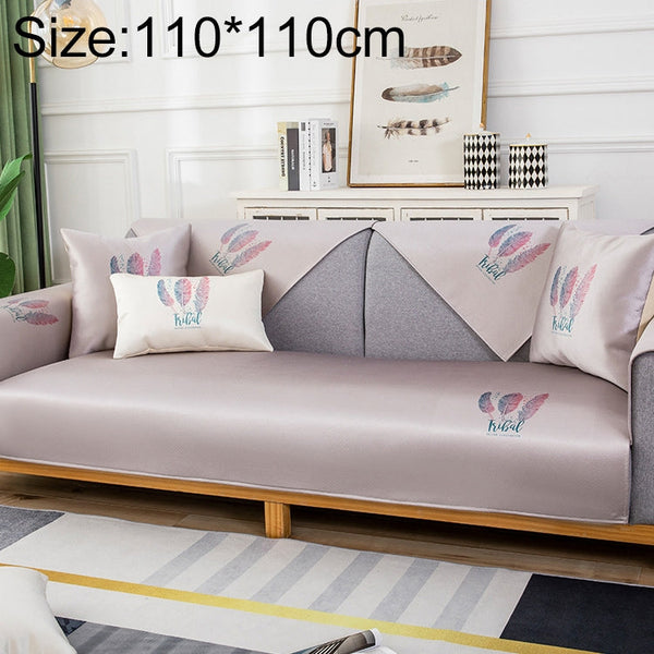 Feather Pattern Summer Ice Silk Non-slip Full Coverage Sofa Cover,