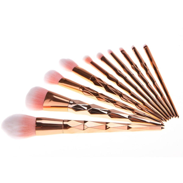 11Pcs Diamond Rose Gold Makeup Brushes Set Mermaid Fishtail Shaped