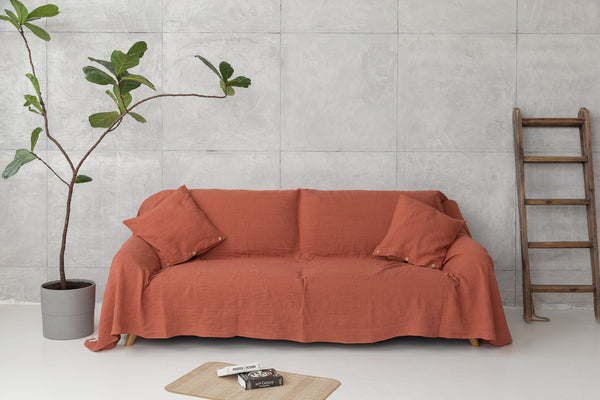 Reddish Brown linen couch cover