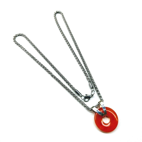 Sterling Silver and Steel Orange Gemstone Donut Necklace